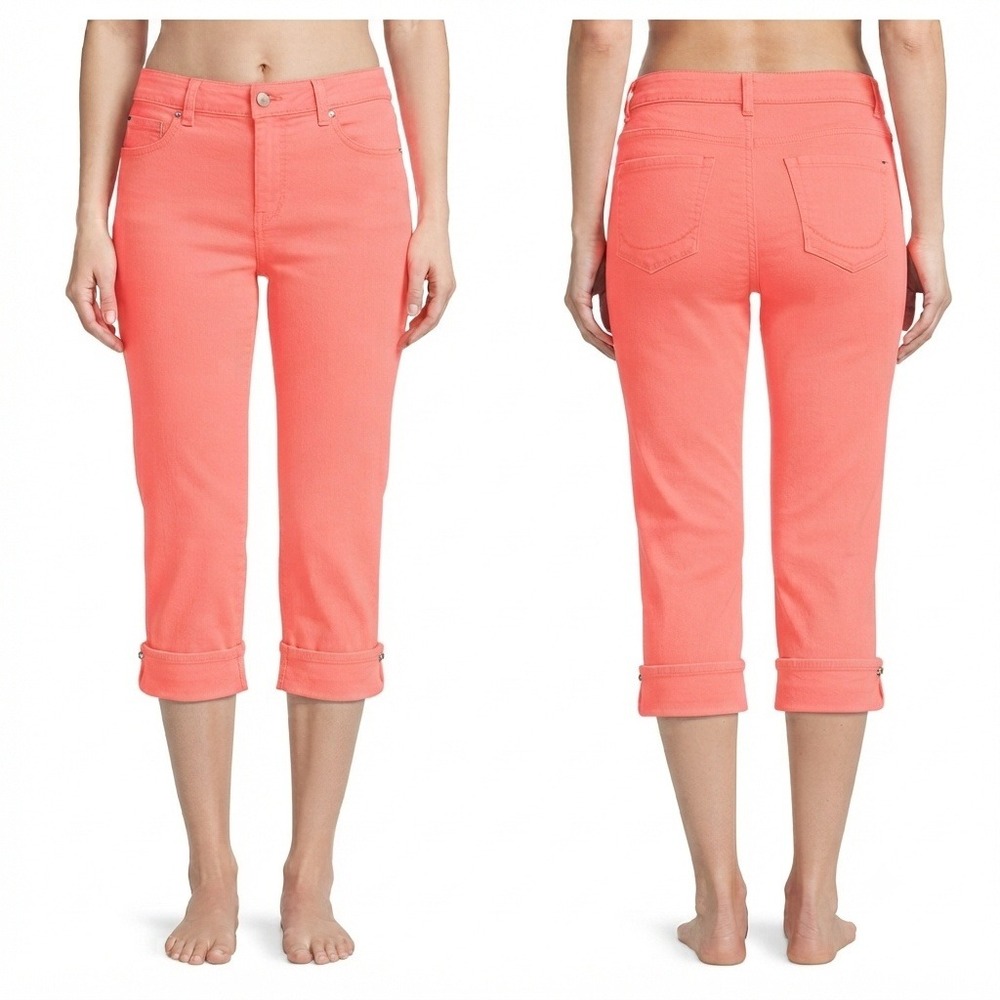 Code Bleu Jeans Womens 18 Gwen‎ Coral Pink Capri Womens Plus Size Cropped Cuffed